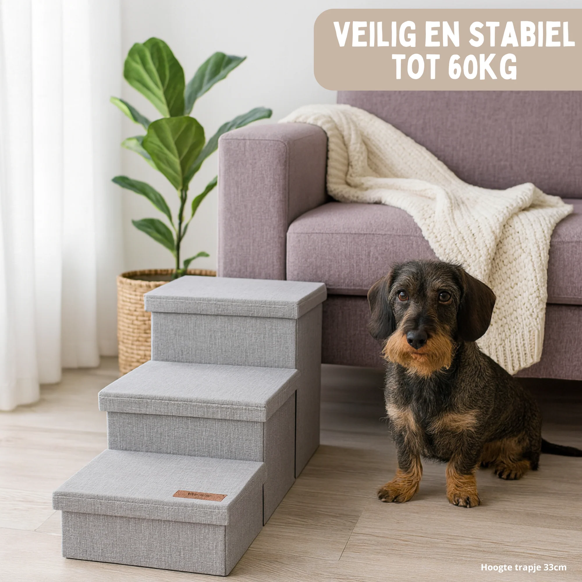 Hondentrap Stevig Model Met Opbergruimte - Trap Hond - tot 60 KG - Beige met grijs - Image 14