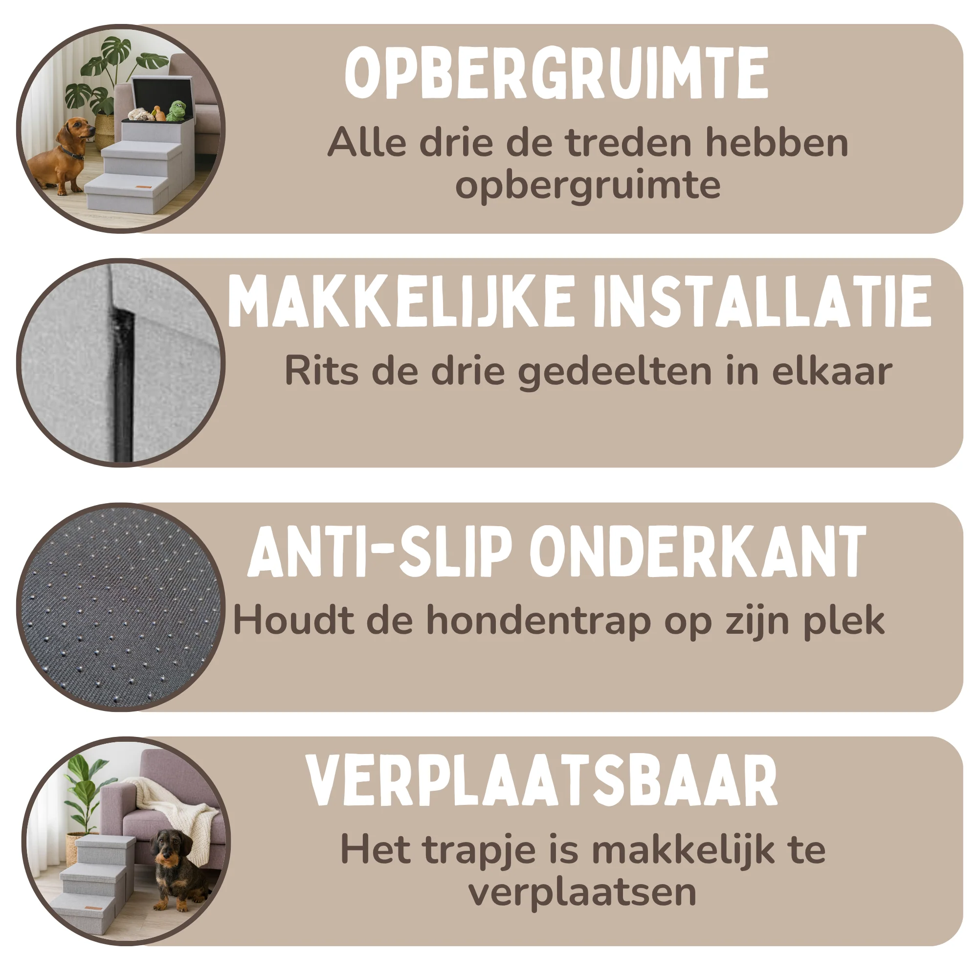 Hondentrap Stevig Model Met Opbergruimte - Trap Hond - tot 60 KG - Beige met grijs - Image 17