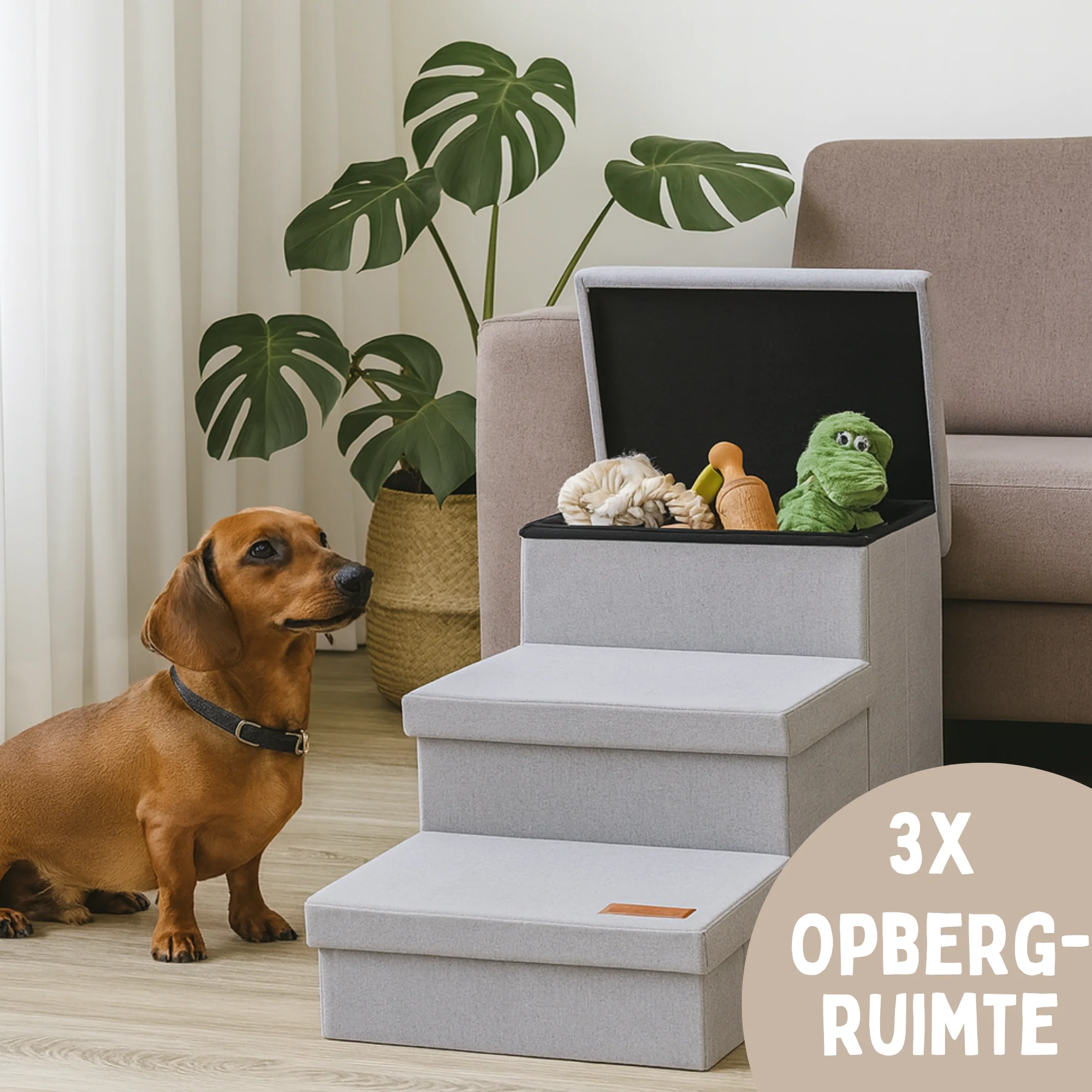 Hondentrap Stevig Model Met Opbergruimte - Trap Hond - tot 60 KG - Beige met grijs - Image 19