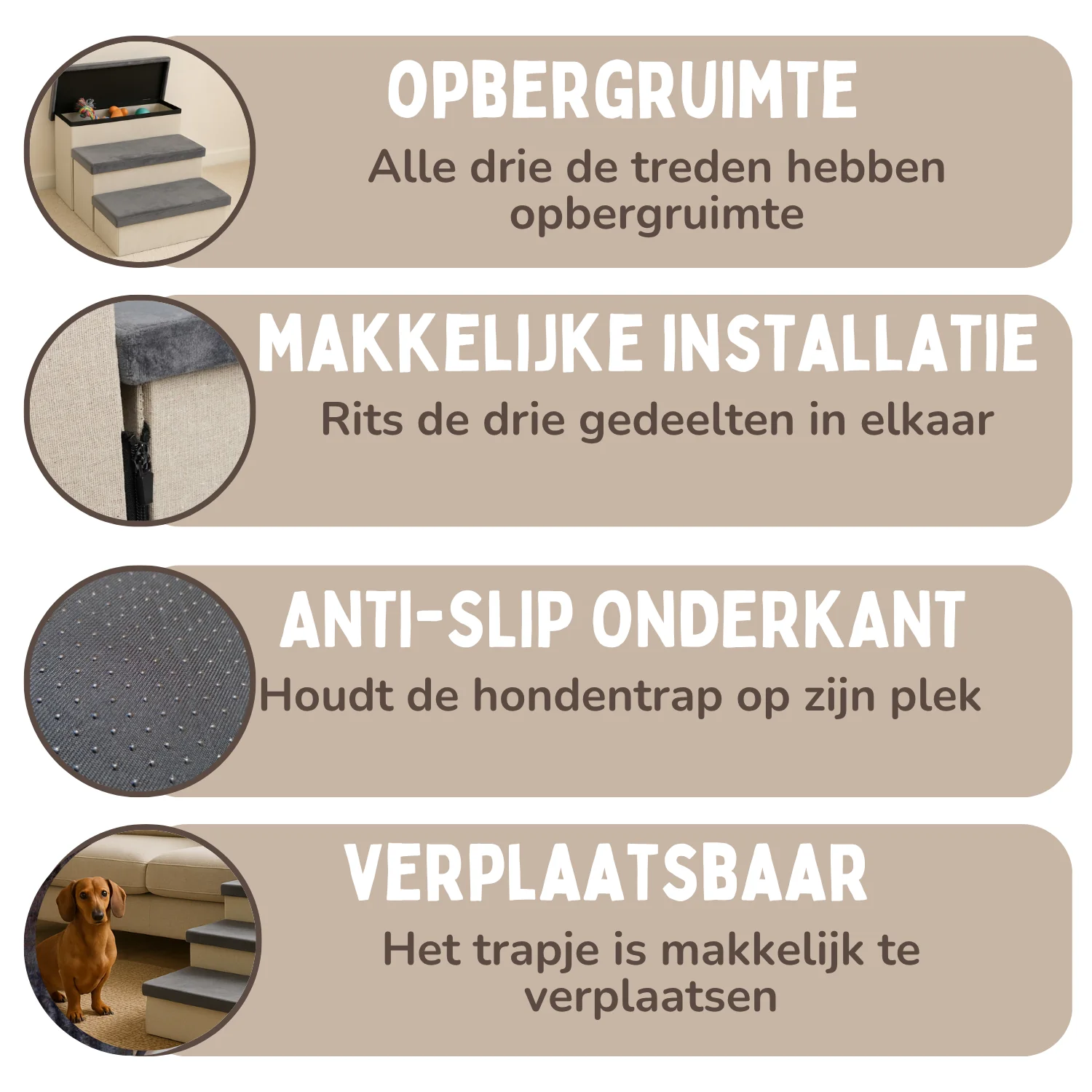 Hondentrap Stevig Model Met Opbergruimte - Trap Hond - tot 60 KG - Beige met grijs - Image 5