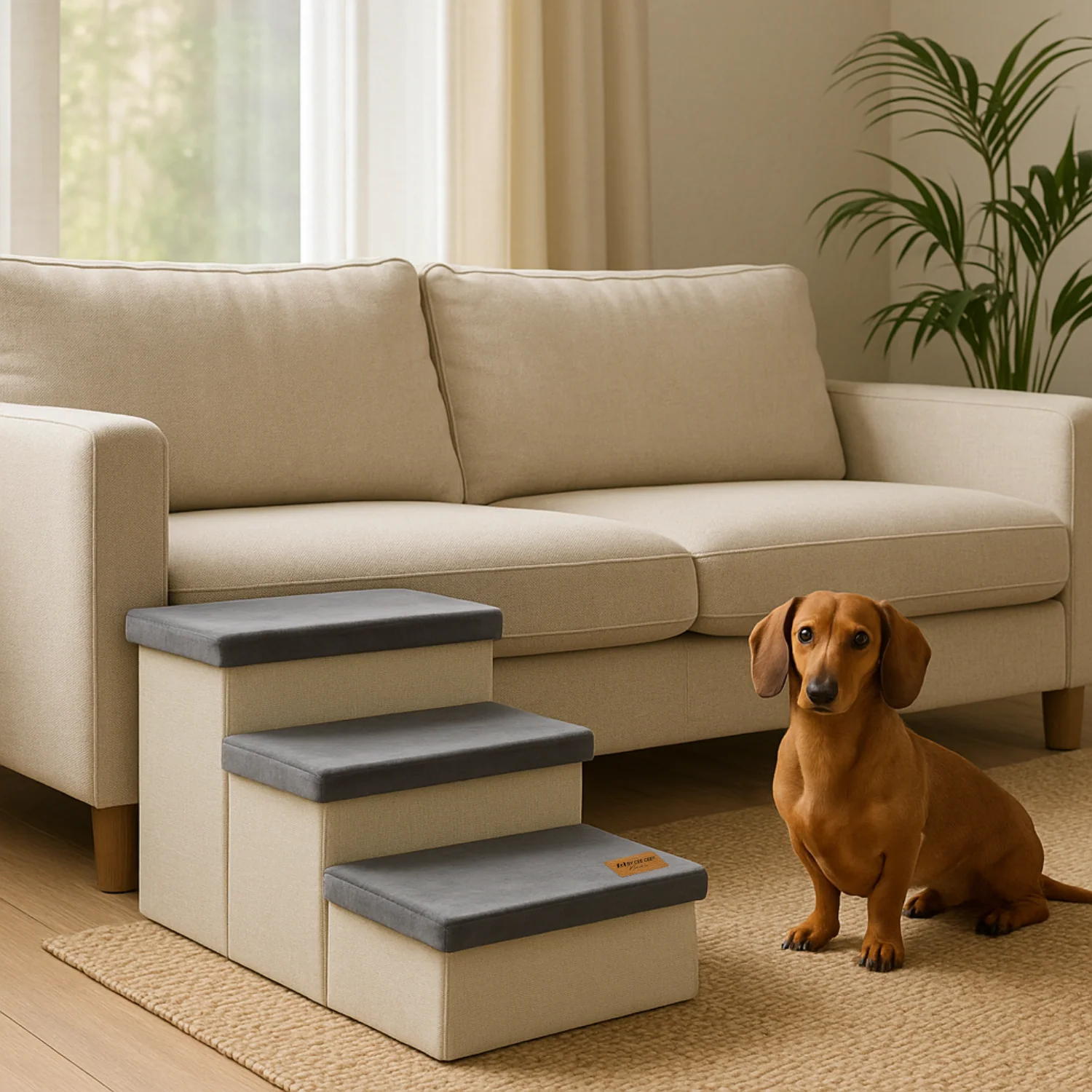 Hondentrap Stevig Model Met Opbergruimte - Trap Hond - tot 60 KG - Beige met grijs - Image 7