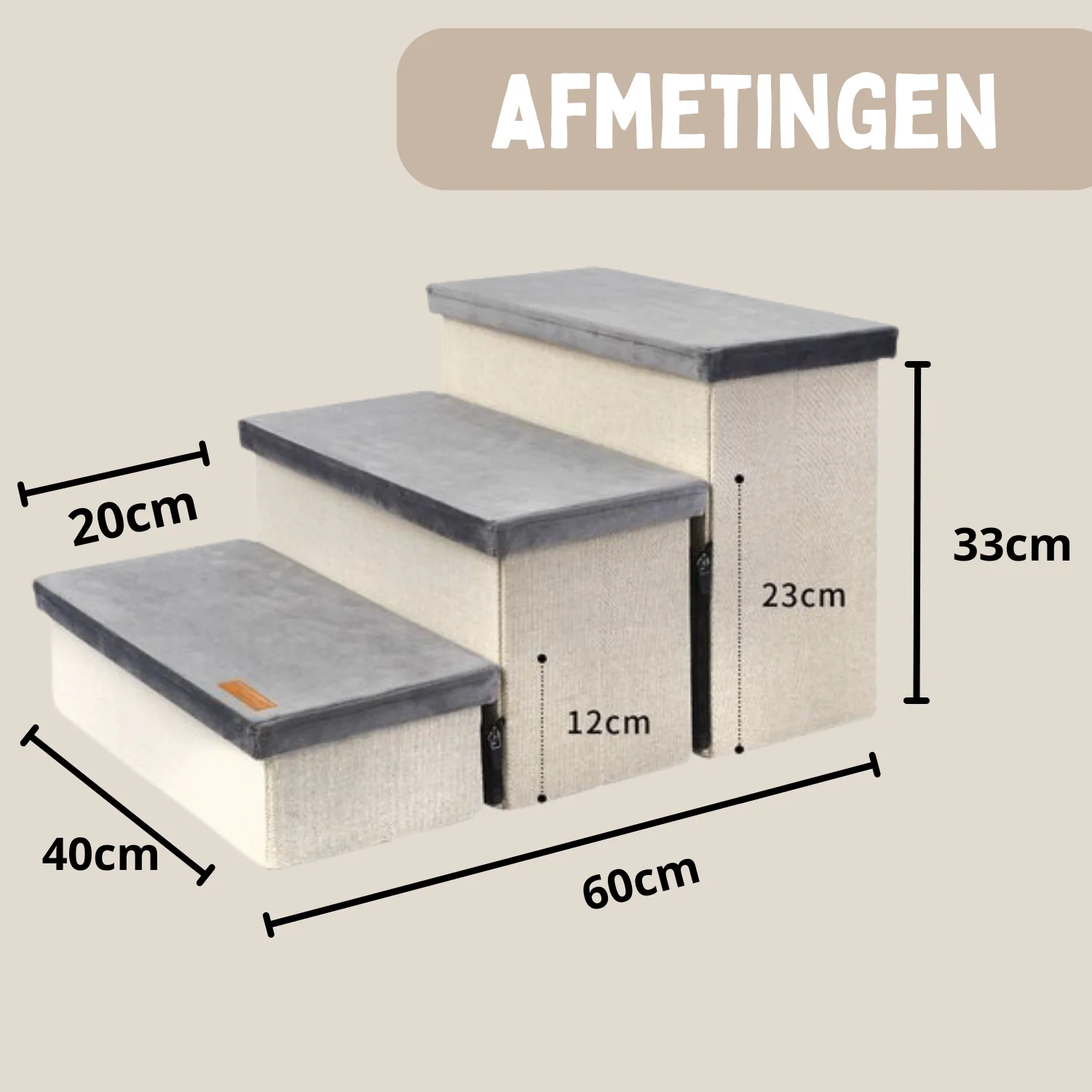 Hondentrap Stevig Model Met Opbergruimte - Trap Hond - tot 60 KG - Beige met grijs - Image 9
